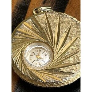 Vintage Elgin Pendant Watch Necklace Gold Tone Locket
